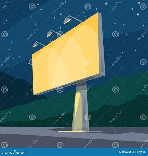 Yellow Bright Billboard at Night Stock Vector - Illustration of ...