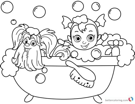 Vampirina coloring pages bathing with Wolfie - Free Printable Coloring Pages