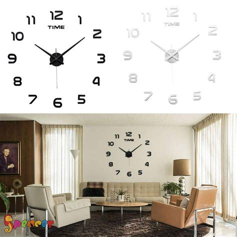 Spencer Frameless Wall Clock, Large Modern 3D Mirror Wall Clock Mute DIY Wall Stickers For ...