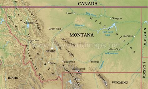 Physical map of Montana