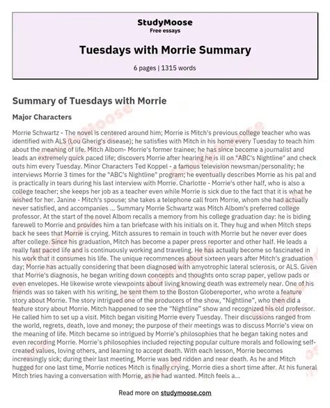 Tuesdays With Morrie Summary