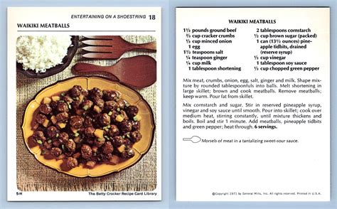 Waikiki Meatballs #18 Entertaining Betty Crocker 1971 Recipe Card