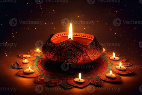 Diwali the festival of lights colorful lanterns with candlelight in the dark background. Holiday ...