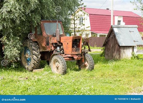 Old Red Rusty Tractor on Countryside Stock Photo - Image of namma ...