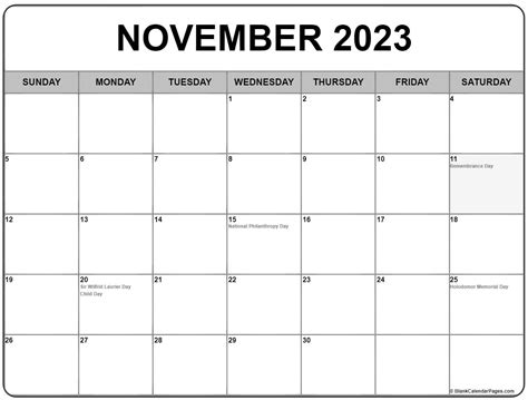 free printable november 2023 calendar 12 templates - november 2023 canada calendar with holidays ...