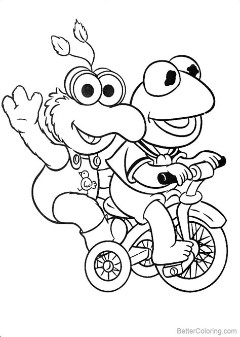 Muppet Babies Coloring Pages Kermit and Gonzo Cycling - Free Printable Coloring Pages