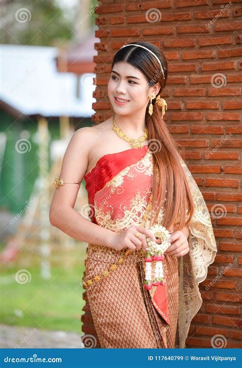 Beautiful Thai Girl in Thai Costume - Wearing Bride Dress Stock Image ...