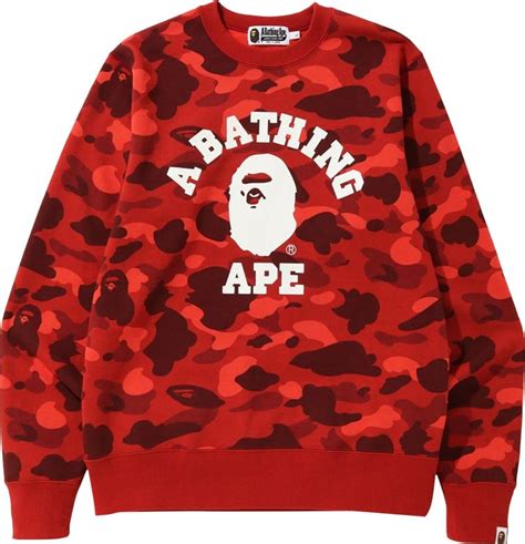 Buy BAPE Color Camo College Crewneck 'Red' - 1I30 113 015 RED | GOAT