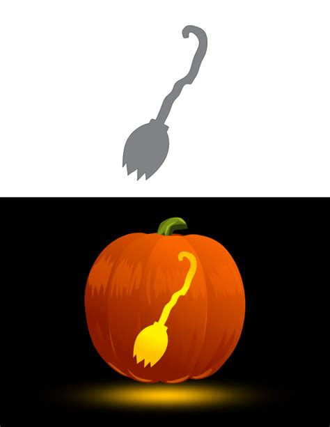 Printable Witch Broom Pumpkin Stencil