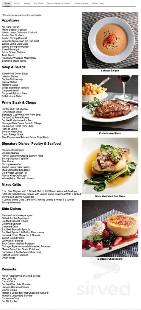 Morton's The Steakhouse menu in Toronto, Ontario, Canada