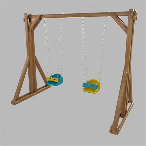 3D asset Wooden Playground Swing For Kid and Games model