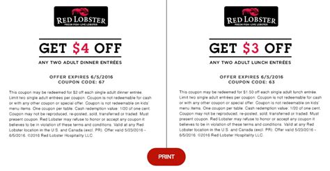 Red Lobster - Printable Coupons, Promo Codes