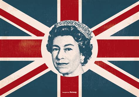 Queen Elizabeth on Britain Flag - Download Free Vector Art, Stock Graphics & Images