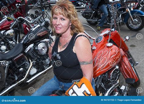 Woman Rider Sitting on Her Bike in the City of Sturgis, in South Dakota ...