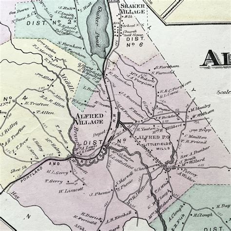 1872 Hand-Colored Street Map of Alfred, Maine with Littlefield's Mills & South Waterborough ...