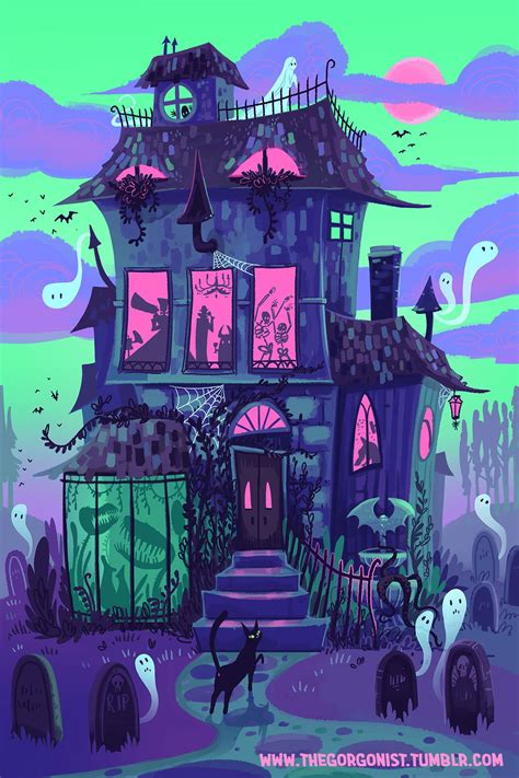 Haunted House Neon Monster Party Nights 8x12 art print | Etsy