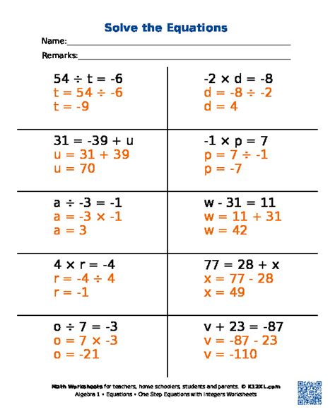 Free Algebra 1 Equations worksheets for homeschoolers, students ...