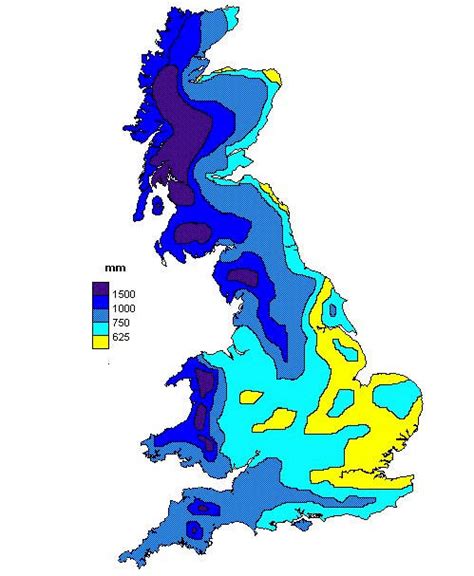 Annual precipitation map of the United Kingdom of Great Britain