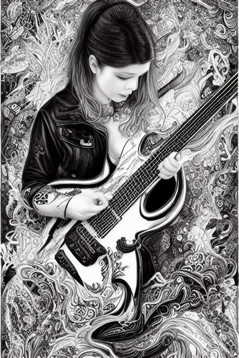 Black and White Line Art Coloring Book Page with Deep South Guitar in ...