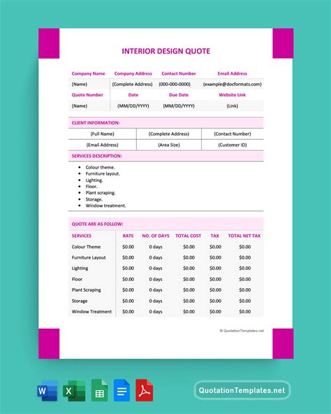 Interior Design Estimate Excel Sheet Template - Infoupdate.org