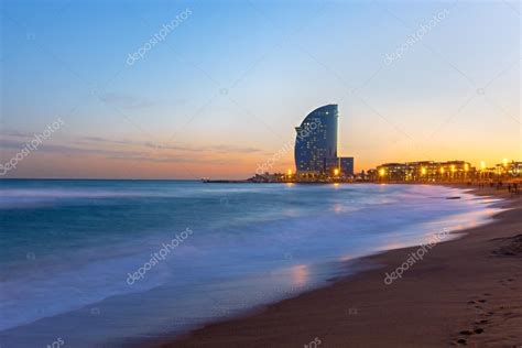 The beach of Barcelona at sunset — Stock Photo © elxeneize #96834110