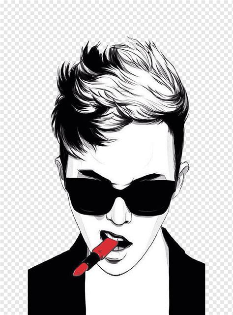 White and black man biting red lipstick illustration, Black and white Drawing Visual arts ...