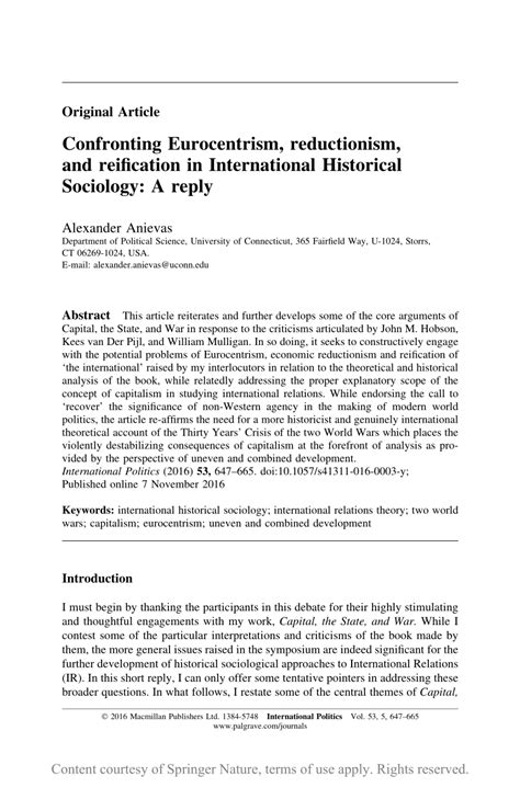 Confronting Eurocentrism, reductionism, and reification in International Historical Sociology: A ...