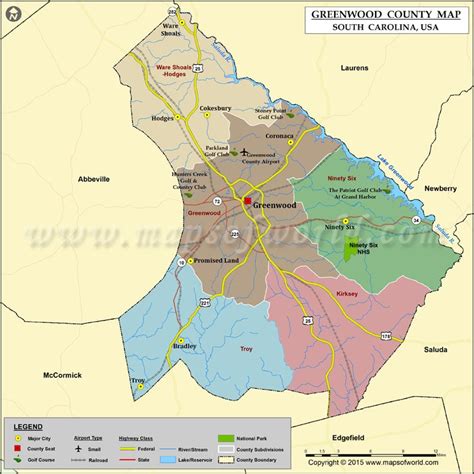 Greenwood County Map, South Carolina