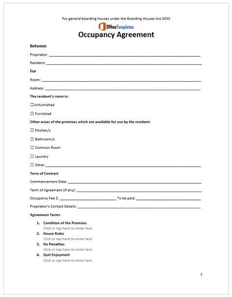 Occupancy Agreement Templates - Office Templates