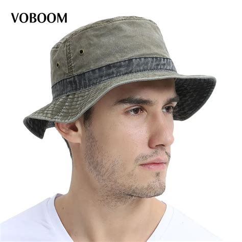 VOBOOM Summer Bucket Hats Men Fishing Hat Light Cotton Panama Sun ...