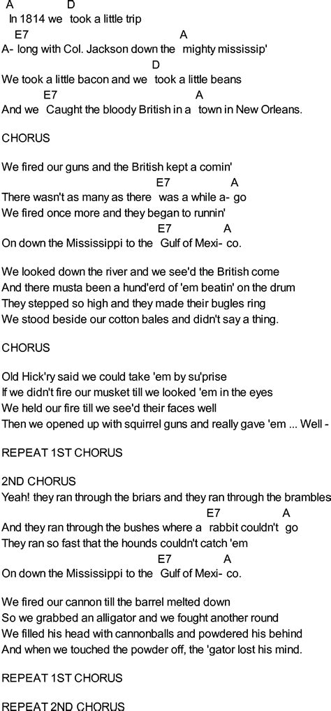 Bluegrass songs with chords - Battle Of New Orleans