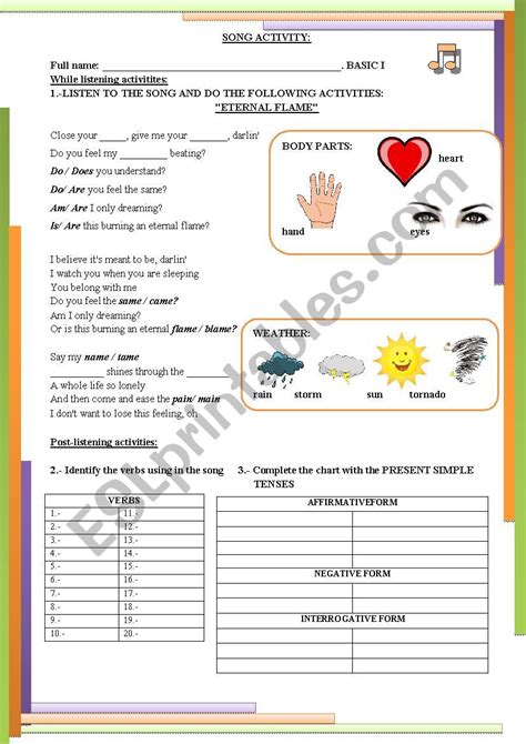 Eternal Flame_ Song Activity - ESL worksheet by Mini497