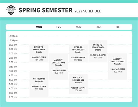 College Weekly Class Schedule - Venngage