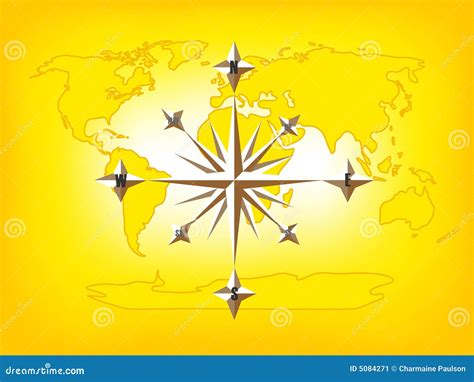 Gold Compass Rose World Map Cartoon Vector | CartoonDealer.com #5084271