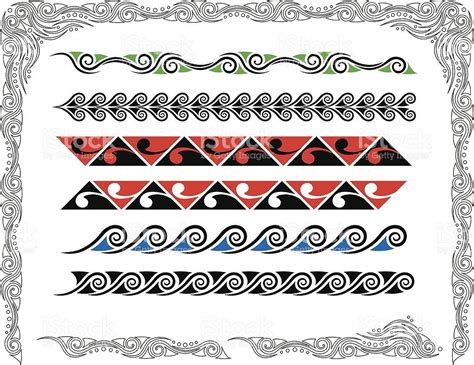 Collection of Stylised Maori Koru Borders with color EPS8