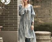 Items similar to cotton linen dress long dress autumn dress casual loose dress plus size dress ...