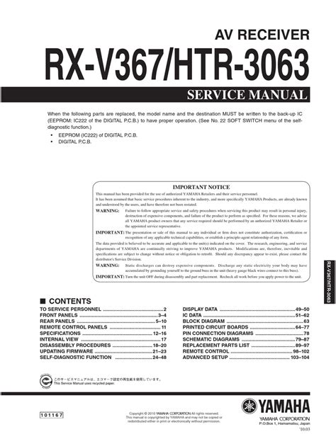 YAMAHA RX-V367 SERVICE MANUAL Pdf Download | ManualsLib