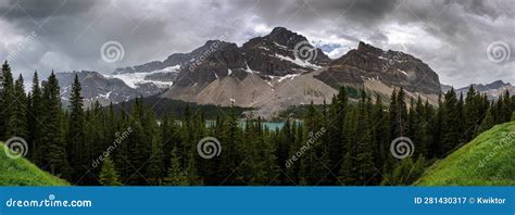 Crowfoot Glacier Viewpoint Canadian Rockies Landscape Panorama - Bow Lake and Crowfoot Mountain ...