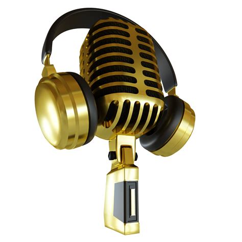 Gold Microphone Broadcast or Karaoke 3D Render Element 9335894 PNG