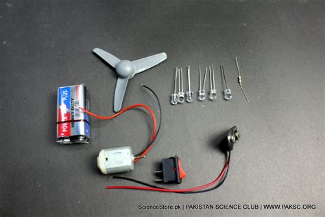 9v battery, DC toy motor, fan blade, Led Science kit for school ...