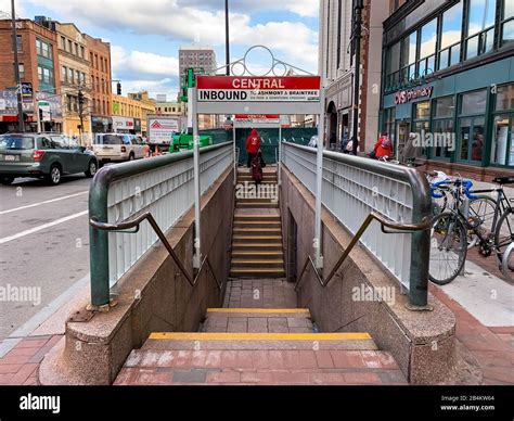 Cambridge MA USA - circa march 2020 - Central MBTA train station in ...