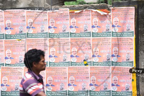 Image of BJP Or Narendra Modi Posters On Street Walls in Kolkata City As a Part Of Election ...