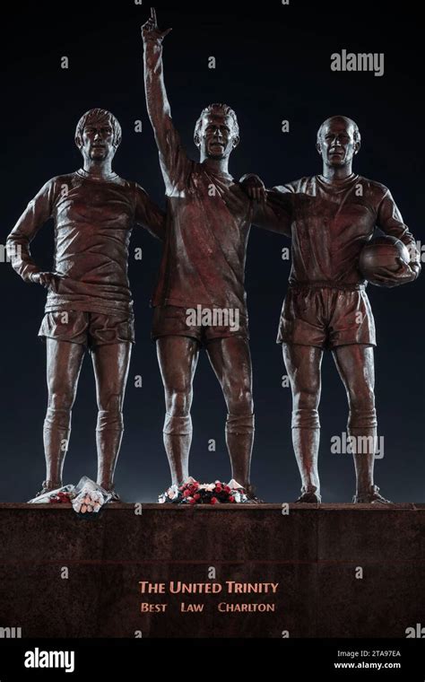 Trinity Statue of George Best, Bobby Charlton, and Denis Law outside of Manchester United FC at ...