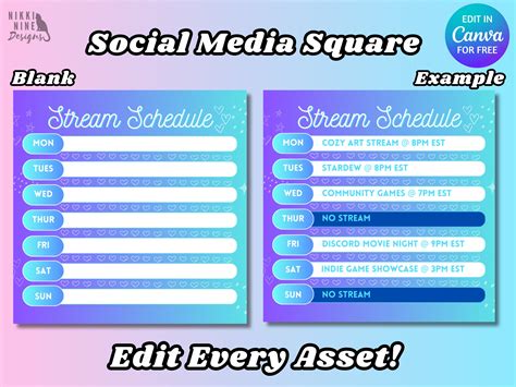 Stream Schedule Template for Canva Editable Youtube Twitch Twitter ...