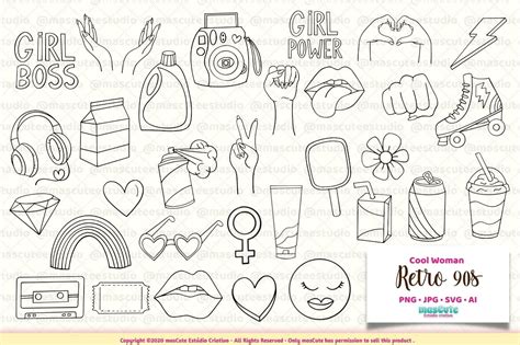 Cool Woman Retro 90s Coloring Pages SVG Graphic by mascuteestudio · Creative Fabrica