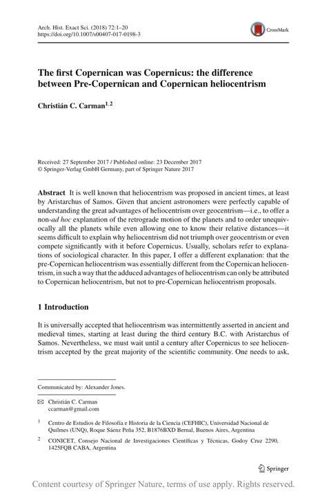 The first Copernican was Copernicus: the difference between Pre ...