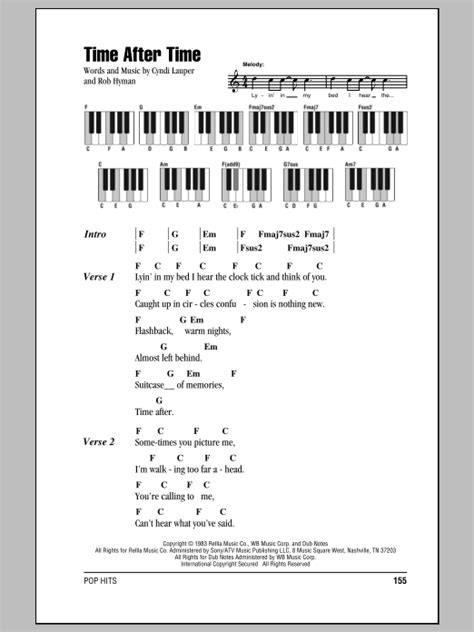 Time After Time Sheet Music | Cyndi Lauper | Piano Chords/Lyrics