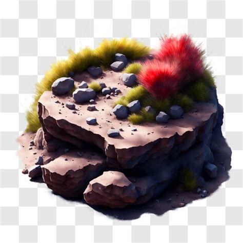 Download Rocky Terrain with Red and Green Plants PNGs Online - Creative Fabrica