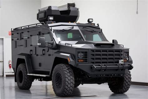 an armored vehicle is parked in a building