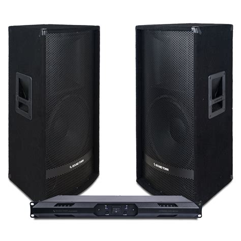 Sound Town Professional PA Speaker System with Two 15” Passive PA Speakers and One 2-Channel ...